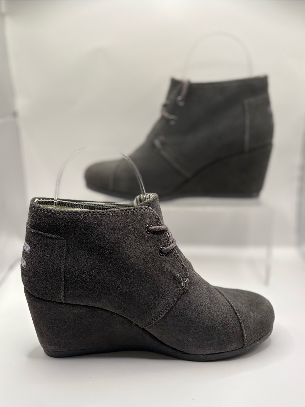 Toms Gray Suede Wedge Ankle Bootie